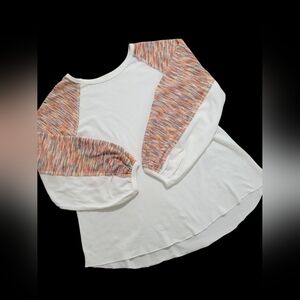 Easel Women's Ribbed Rainbow Knit Balloon Sleeve Top Size 1X High-Low